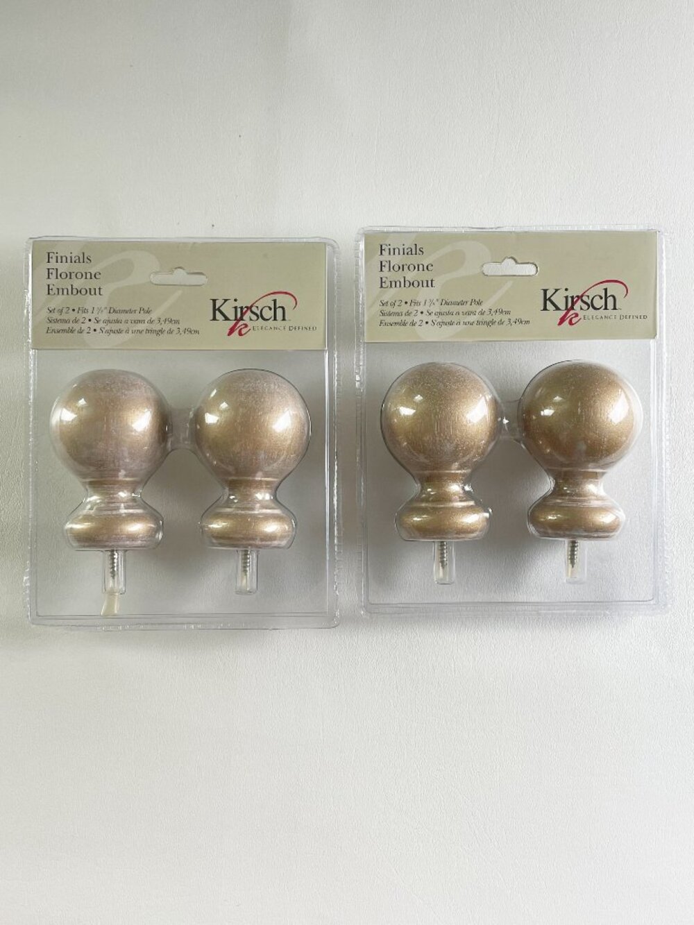Kirsch Wood Soft Gold Ball Finials for 1 3/8" Diameter Pole (2 Packs / 4 Total)